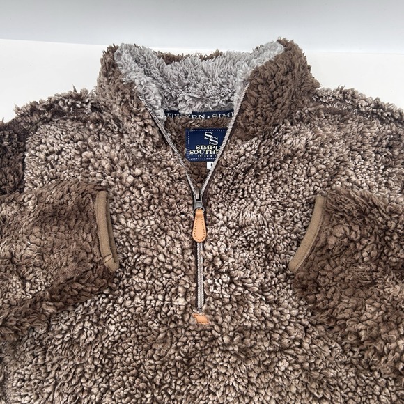 Simply Southern Snuggly Sherpa Fleece 1/4 Zip Pullover Womens Large Brown & Gray - Picture 1 of 11